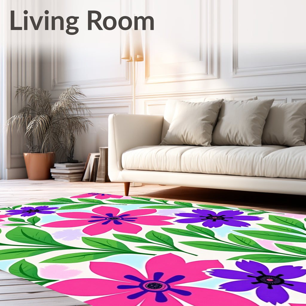 Vibrant Pink Purple Floral Leaf Medley Rug