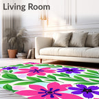 Vibrant Pink Purple Floral Leaf Medley Rug