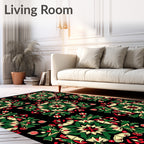 Festive Green Red Floral Medallion Rug