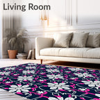 White Floral Navy Swirl Medallion Rug
