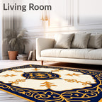 Gold Blue Ornate Medallion Center Rug