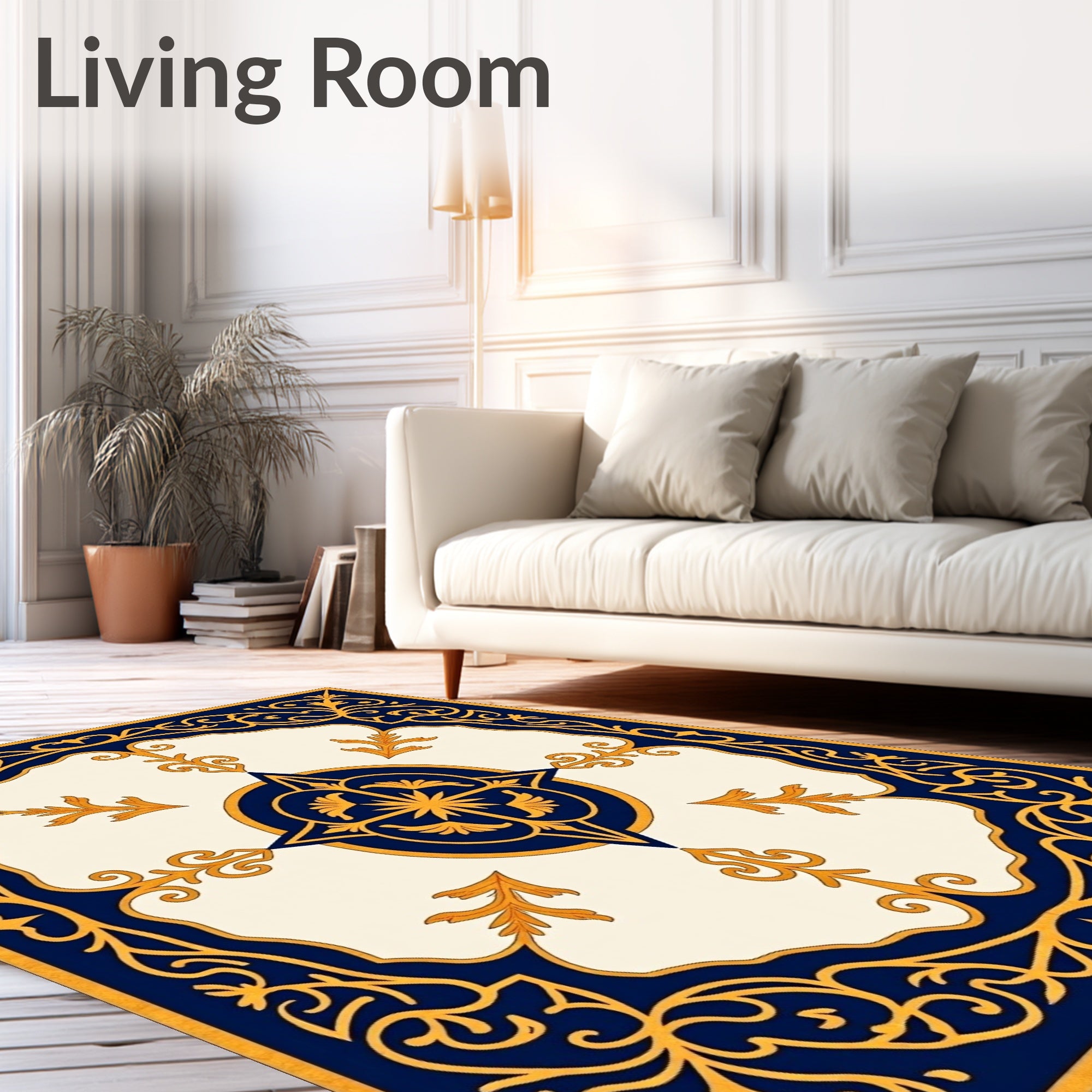 Gold Blue Ornate Medallion Center Rug