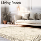 Cream and Brown Botanical Geometric Rug