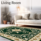 Emerald Green Floral Scroll Medallion Rug