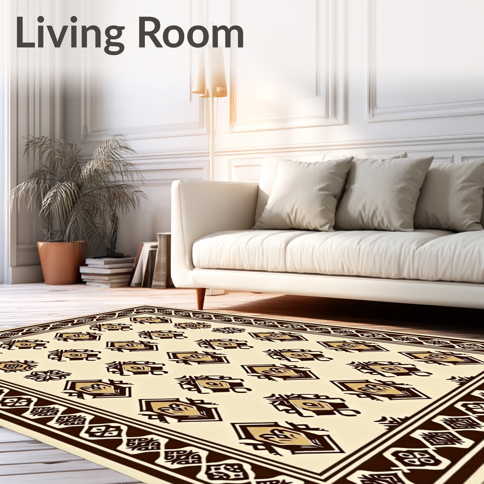 Rich Brown Cream Geometric Diamond Rug