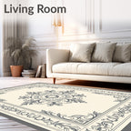 Antique Cream Floral Medallion Border Rug