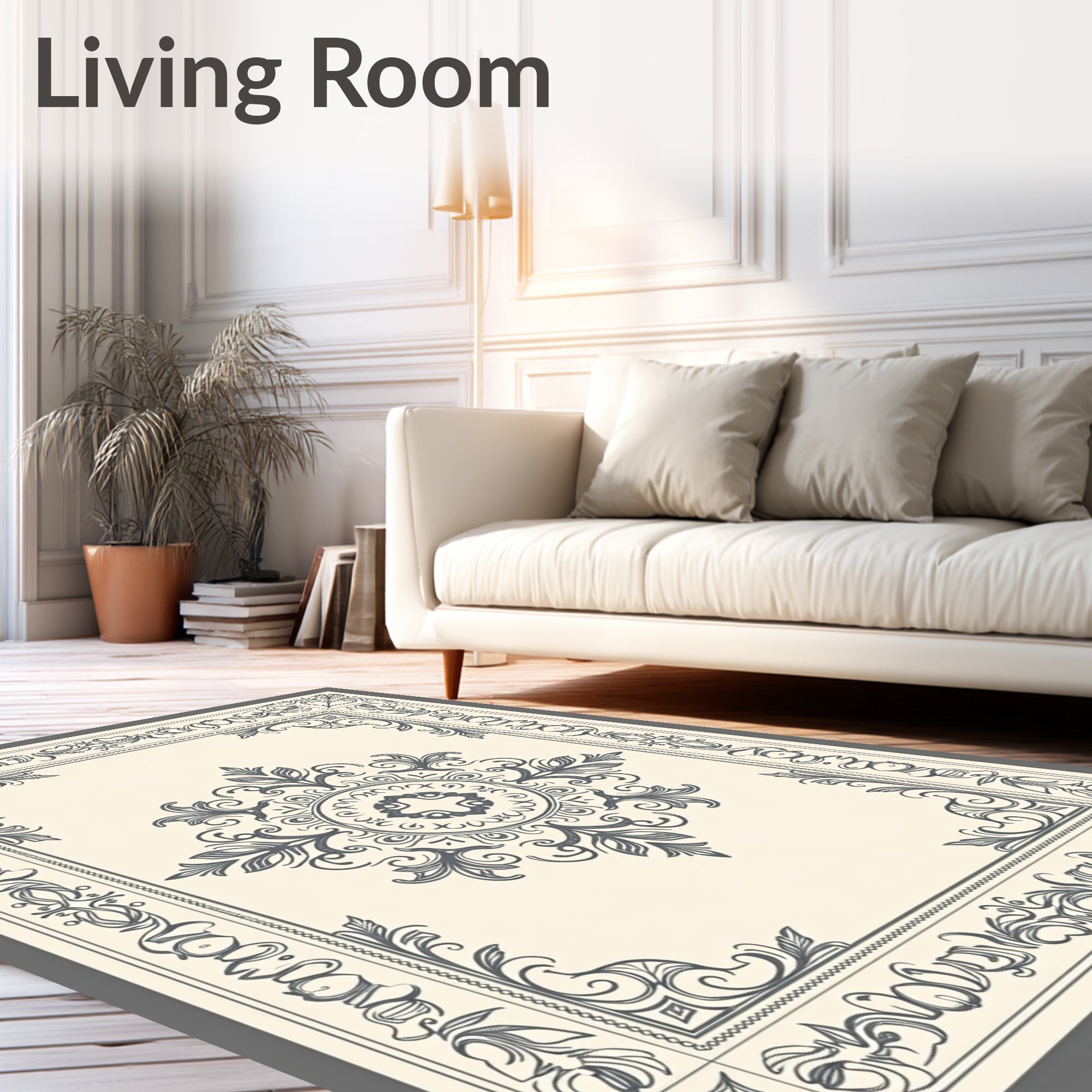Antique Cream Floral Medallion Border Rug