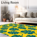 Tropical Green Leaf Yellow Background Rug