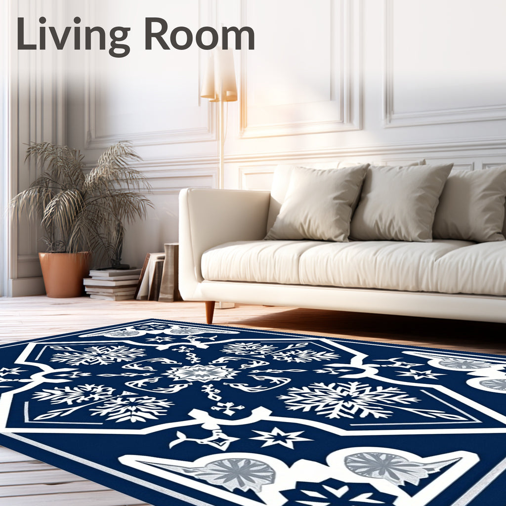 Midnight Blue Snowflake Mandala Art Rug