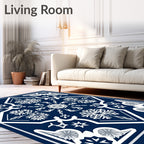 Midnight Blue Snowflake Mandala Art Rug