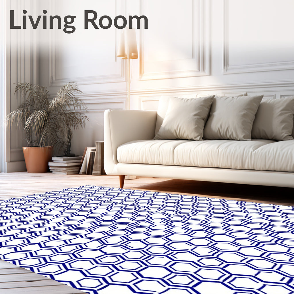 Deep Blue Hexagon Cluster Rug