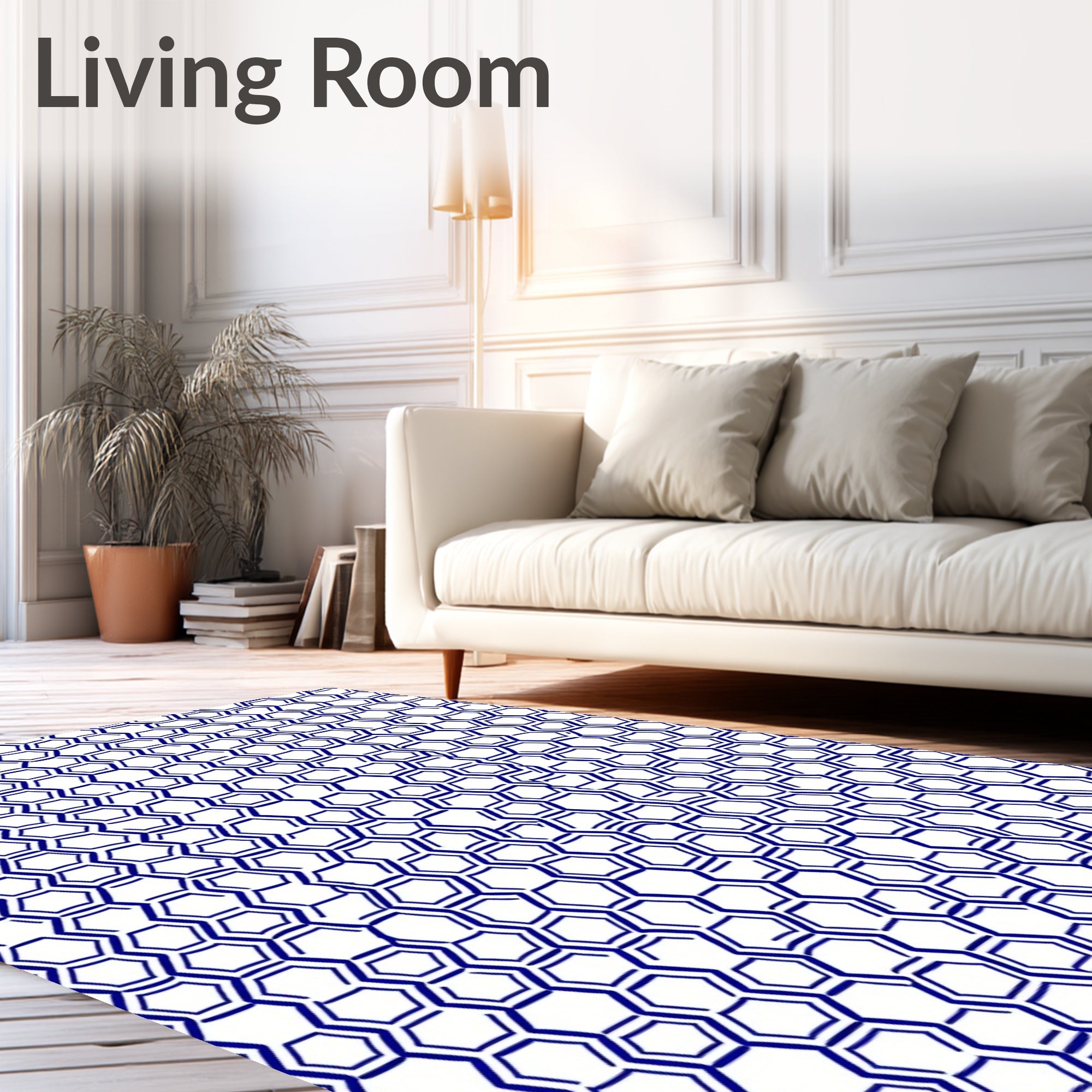 Deep Blue Hexagon Cluster Rug
