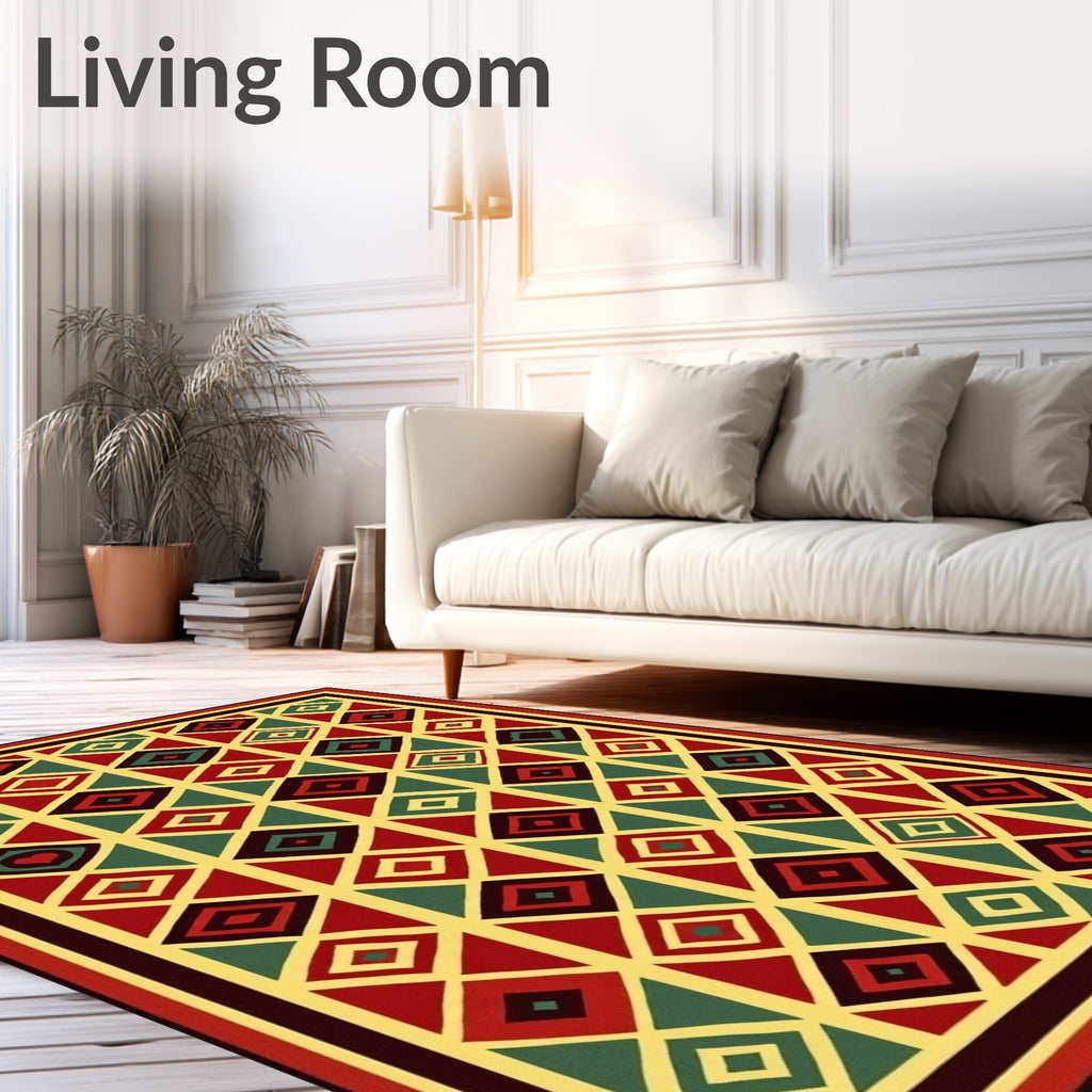 Bold Red Diamond Geometric Medallion Rug