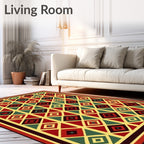 Bold Red Diamond Geometric Medallion Rug