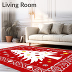 Red White Christmas Tree Ornaments Snowflakes Rug