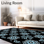Light Blue Snowflake Repeat Black Rug