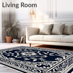 Naval White Ornamental Scrollwork Floral Rug