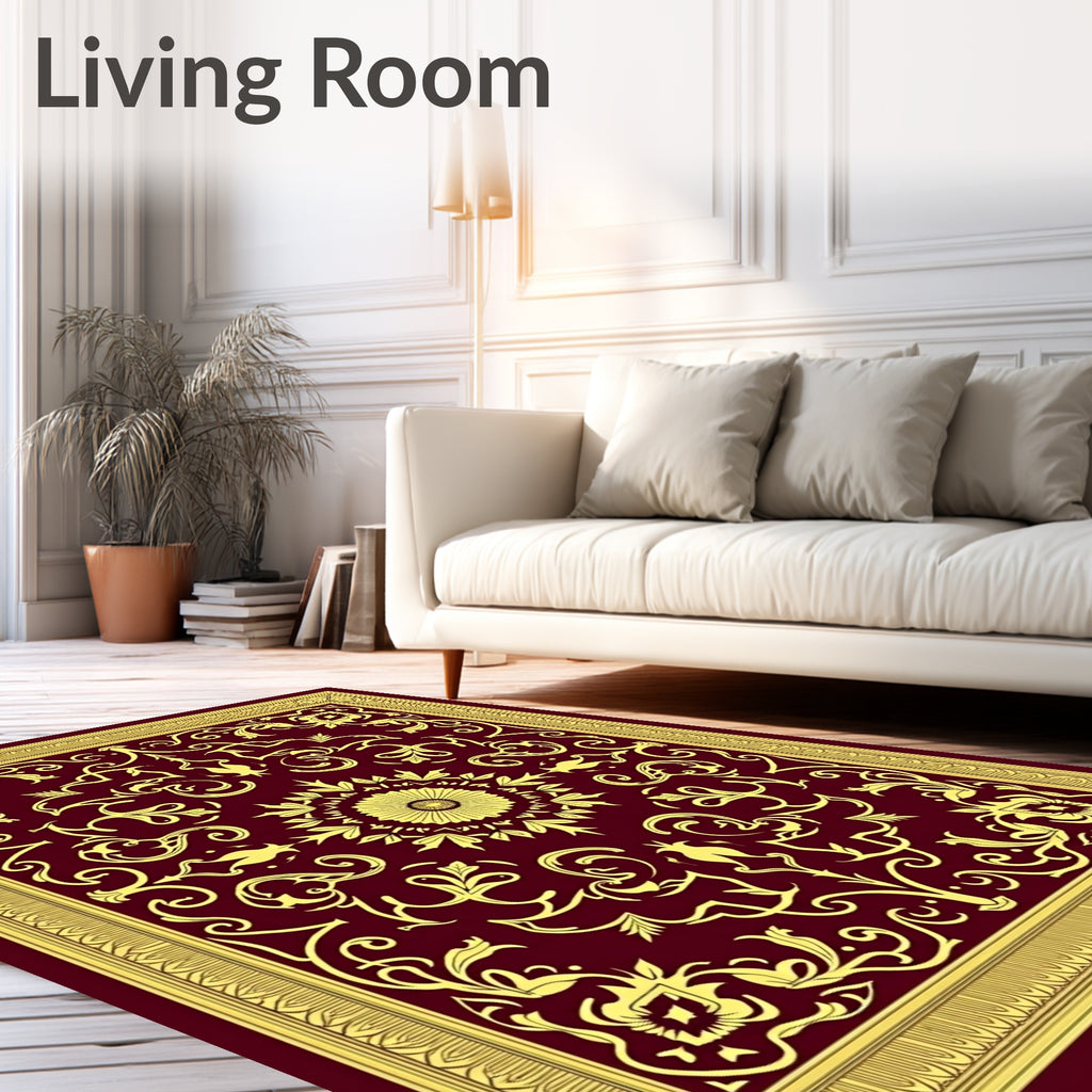 Gold Swirls Blooming Vine Crimson Rug