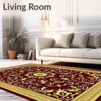 Gold Swirls Blooming Vine Crimson Rug