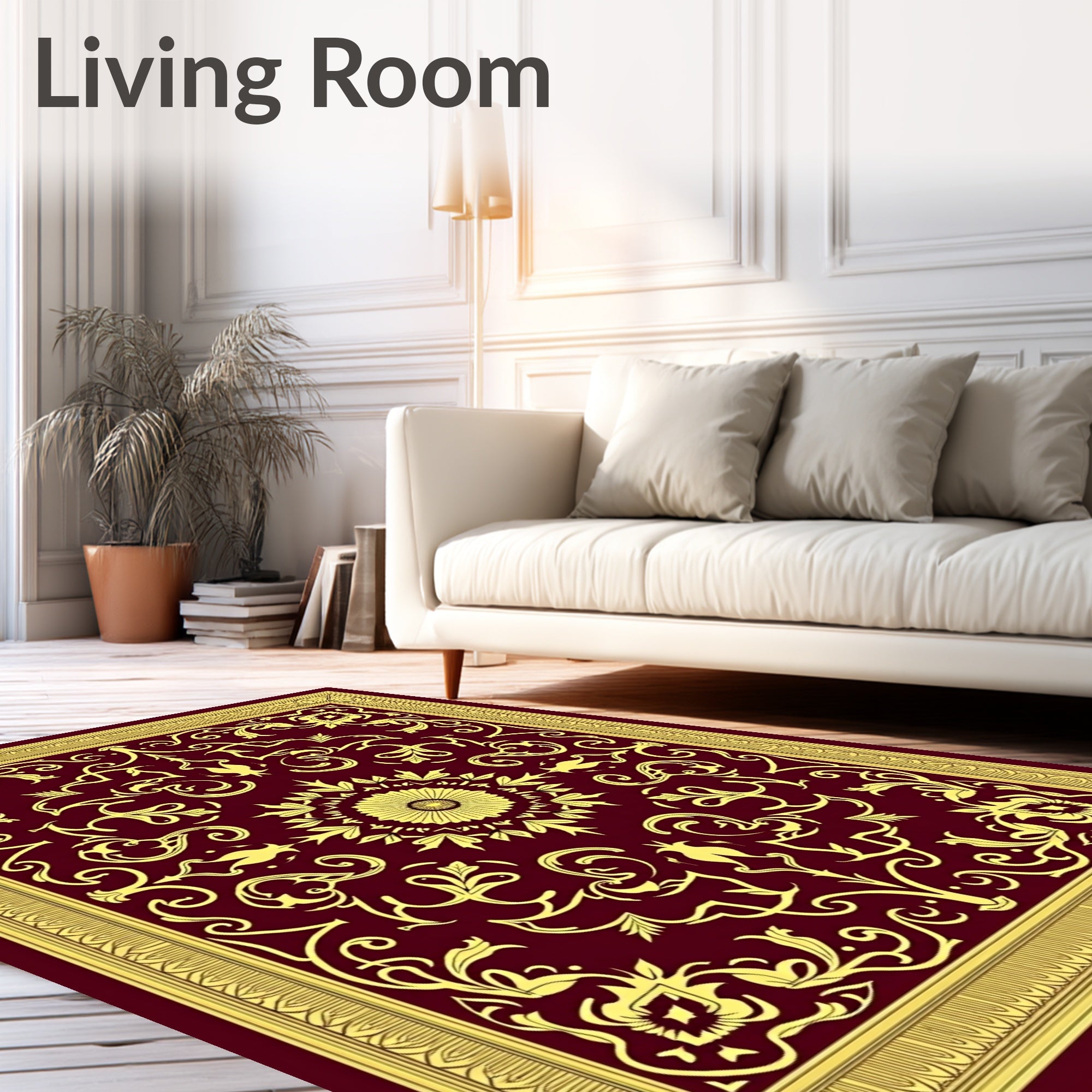 Gold Swirls Blooming Vine Crimson Rug