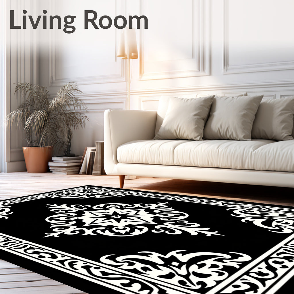 Black and White Ornate Star Medallion Rug