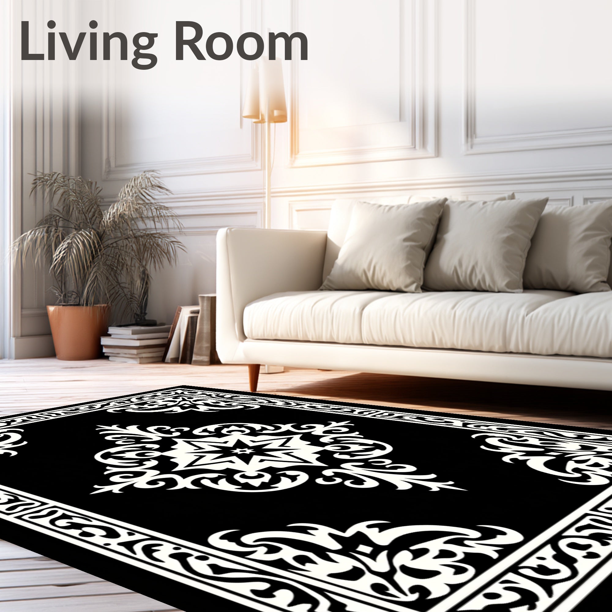 Black and White Ornate Star Medallion Rug