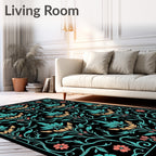 Teal Coral Floral Vine Art Nouveau Rug