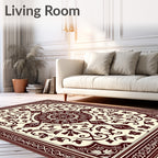Deep Red Floral Medallion Cream Rug