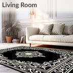 Black and Cream Medallion Frame Rug