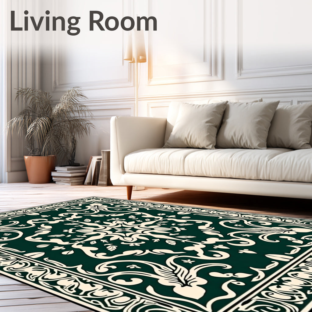 Emerald Ivory Arabesque Scroll Rug