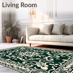 Emerald Ivory Arabesque Scroll Rug