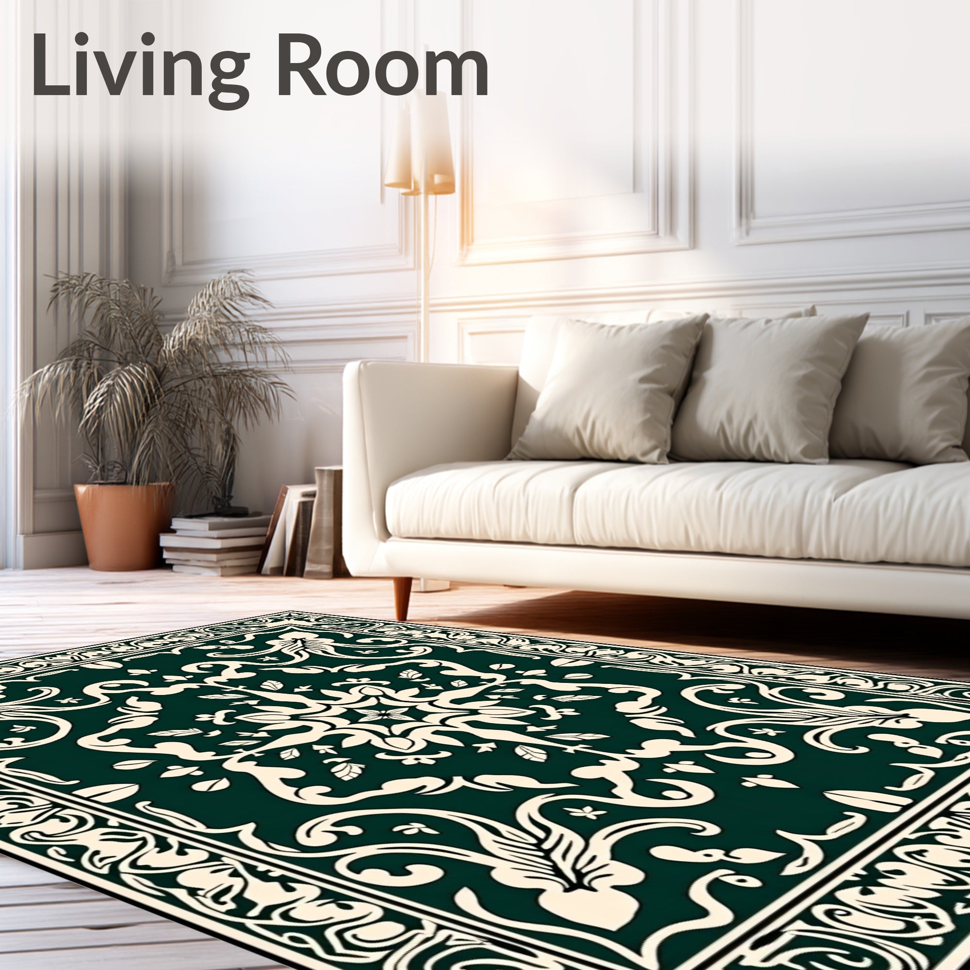 Emerald Ivory Arabesque Scroll Rug