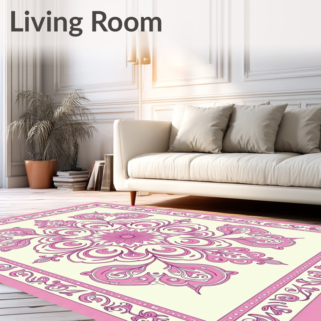 Pink Floral Scroll Medallion Rug