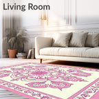 Pink Floral Scroll Medallion Rug