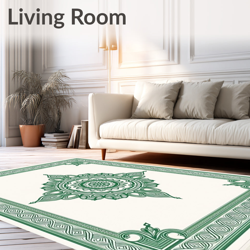 Emerald Green Medallion Floral Border Rug