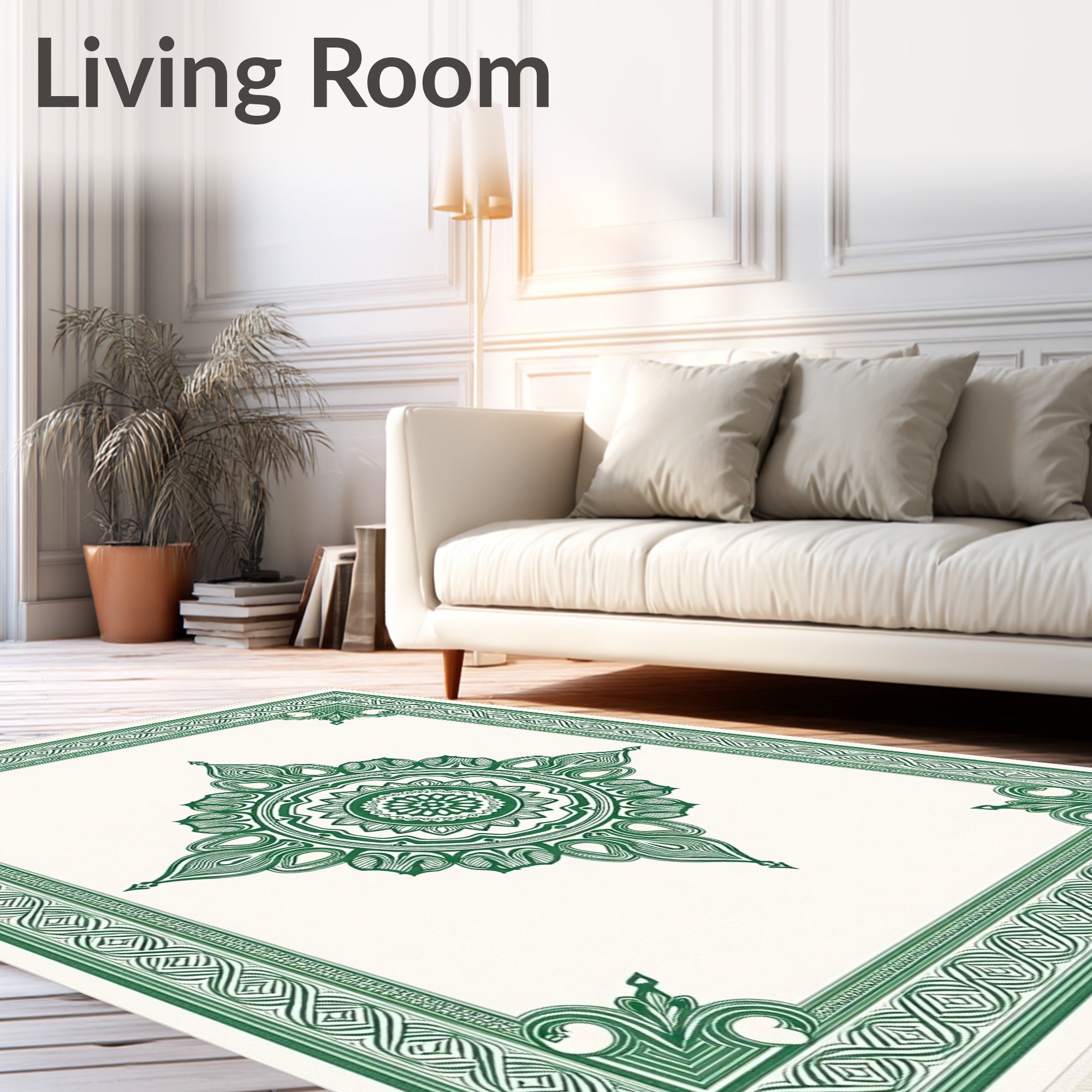 Emerald Green Medallion Floral Border Rug