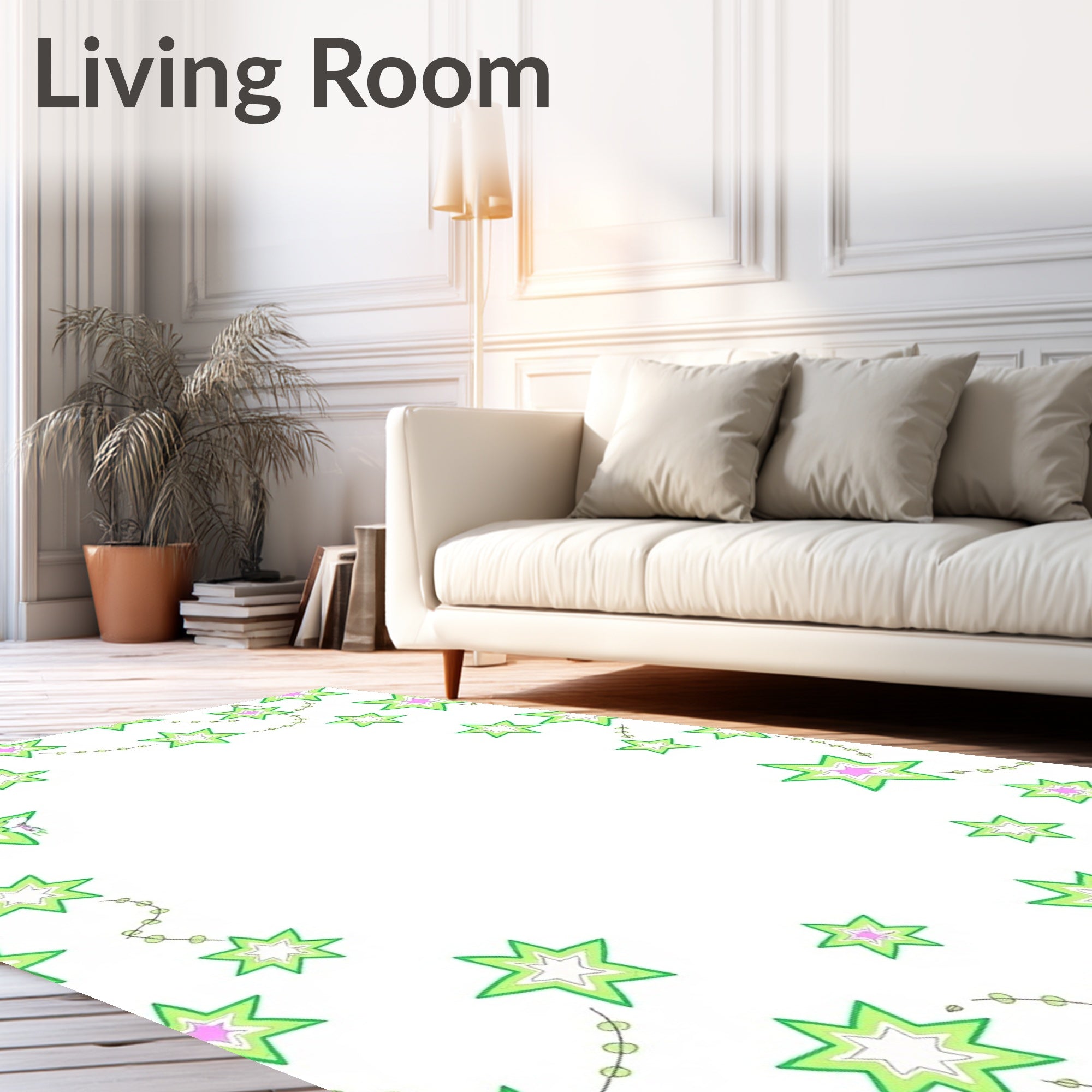 Whimsical Green Star Garland Wonder Rug