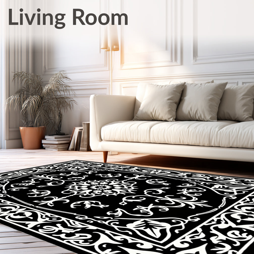 Classic Black White Ornate Medallion Rug