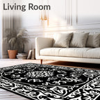 Classic Black White Ornate Medallion Rug