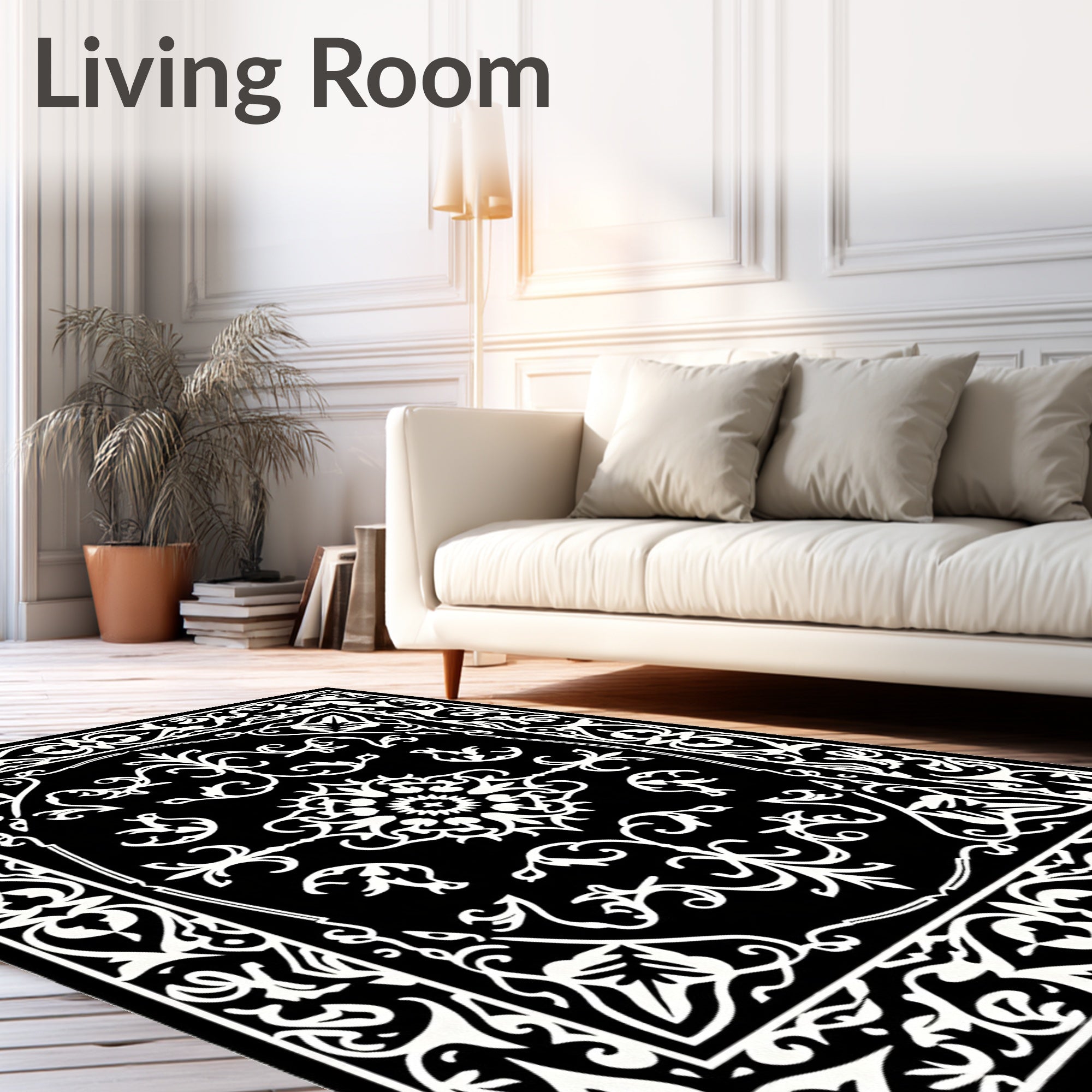 Classic Black White Ornate Medallion Rug