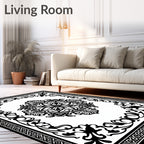 Classic Black Floral Medallion Border Rug