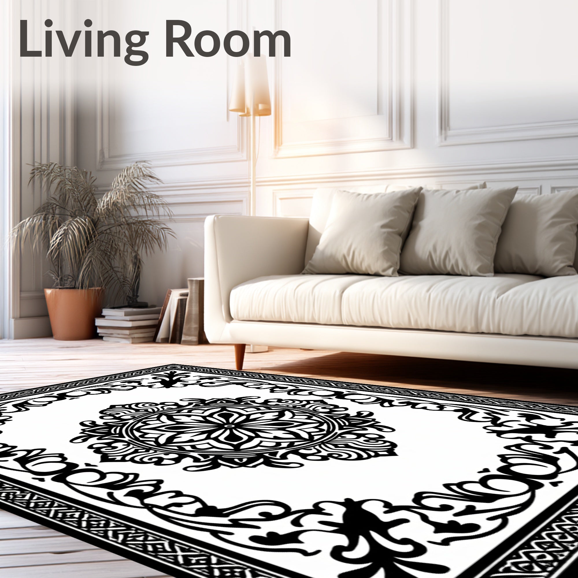 Classic Black Floral Medallion Border Rug