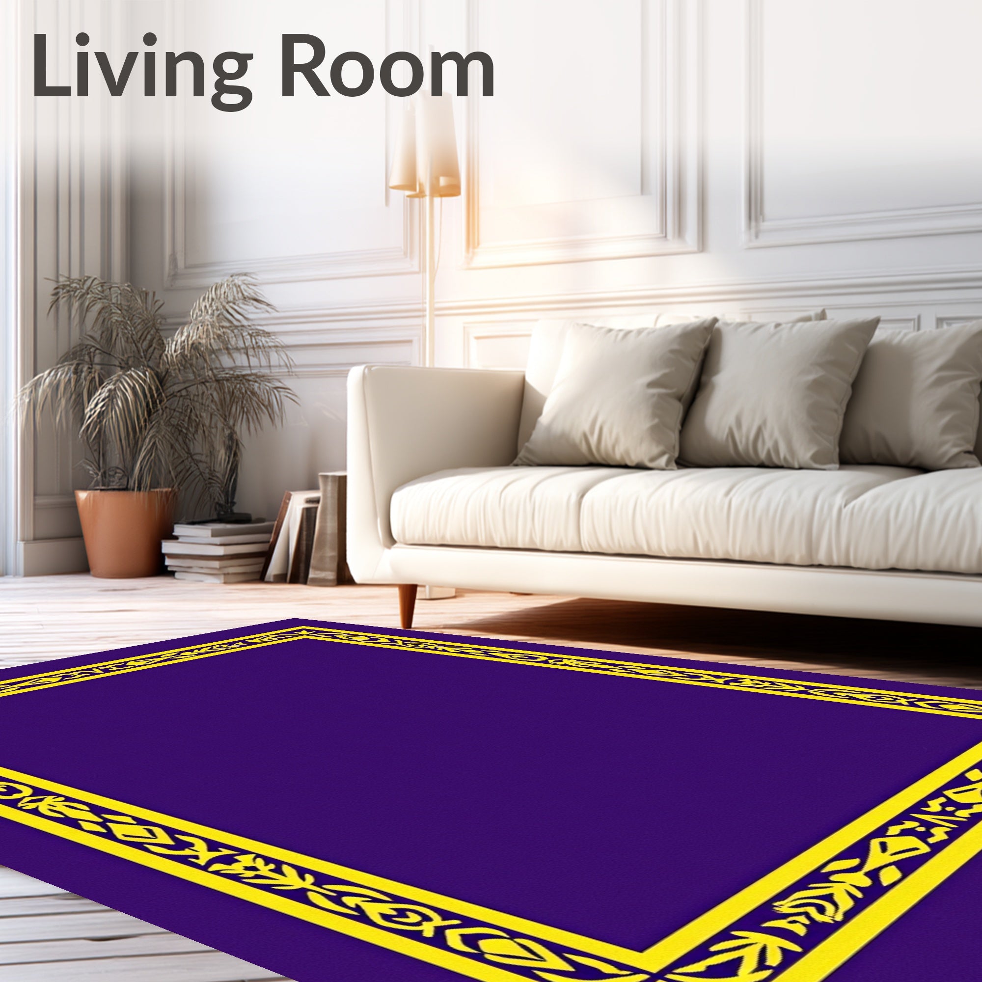 Royal Violet Yellow Ornate Border Rug
