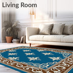 Ornate Cream Floral Blue Border Rug