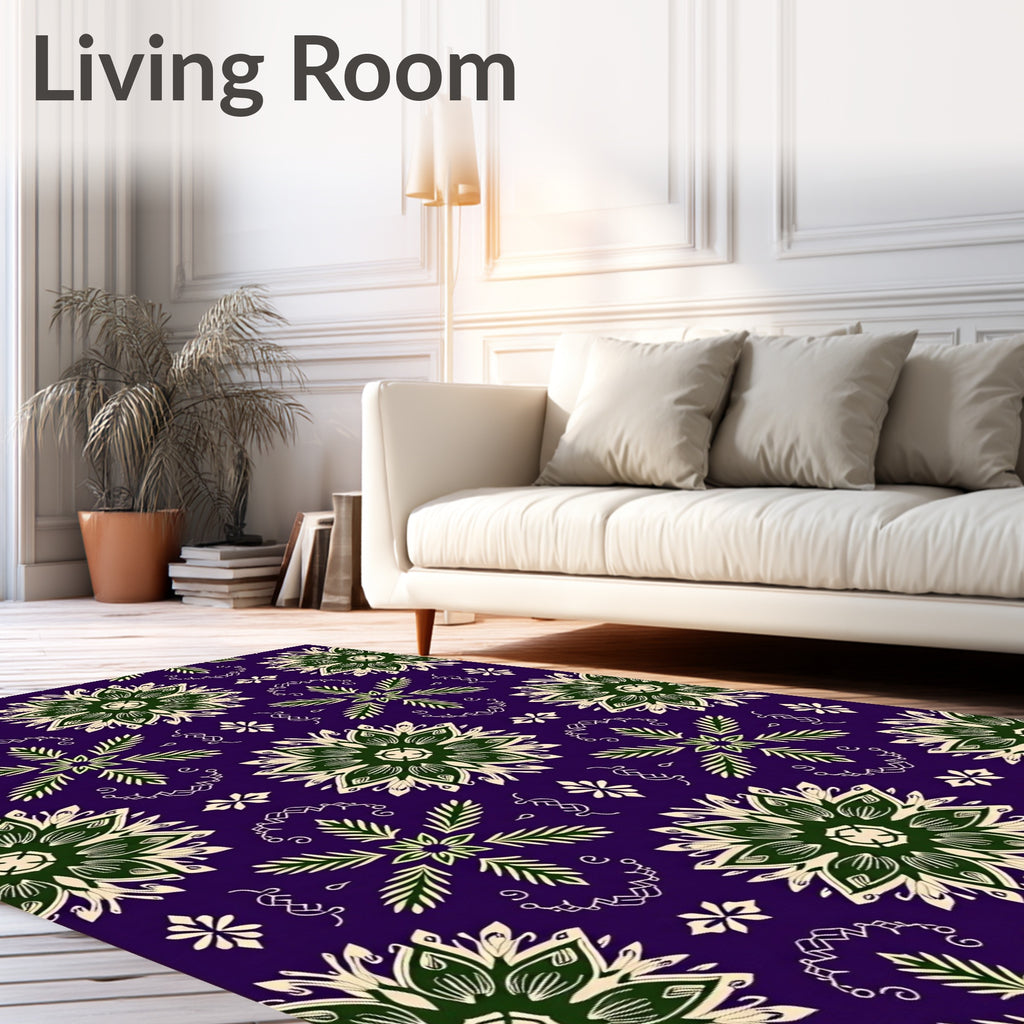 Emerald Green Ivory Floral Medallion Swirl Rug
