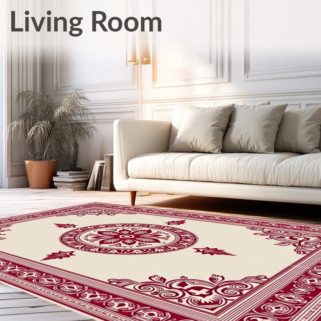Crimson Floral Medallion Bordered Rug