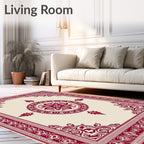 Crimson Floral Medallion Bordered Rug