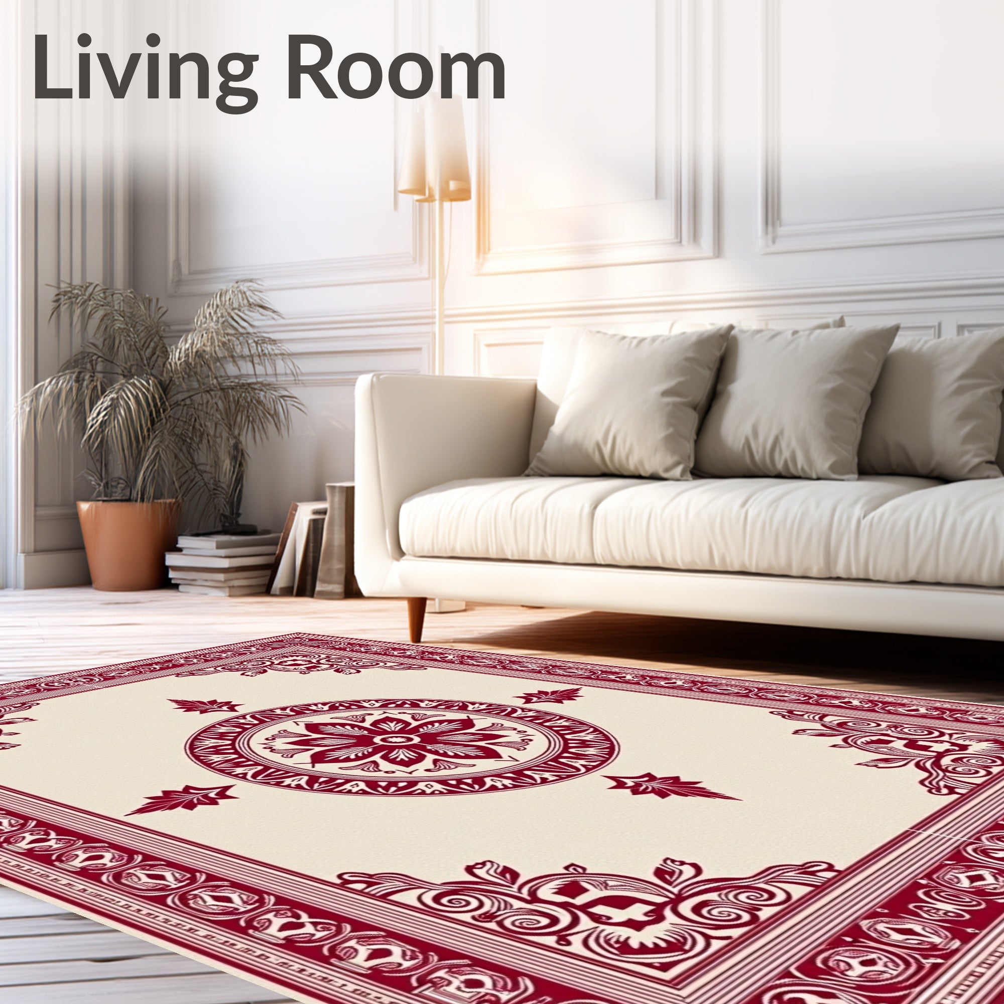 Crimson Floral Medallion Bordered Rug