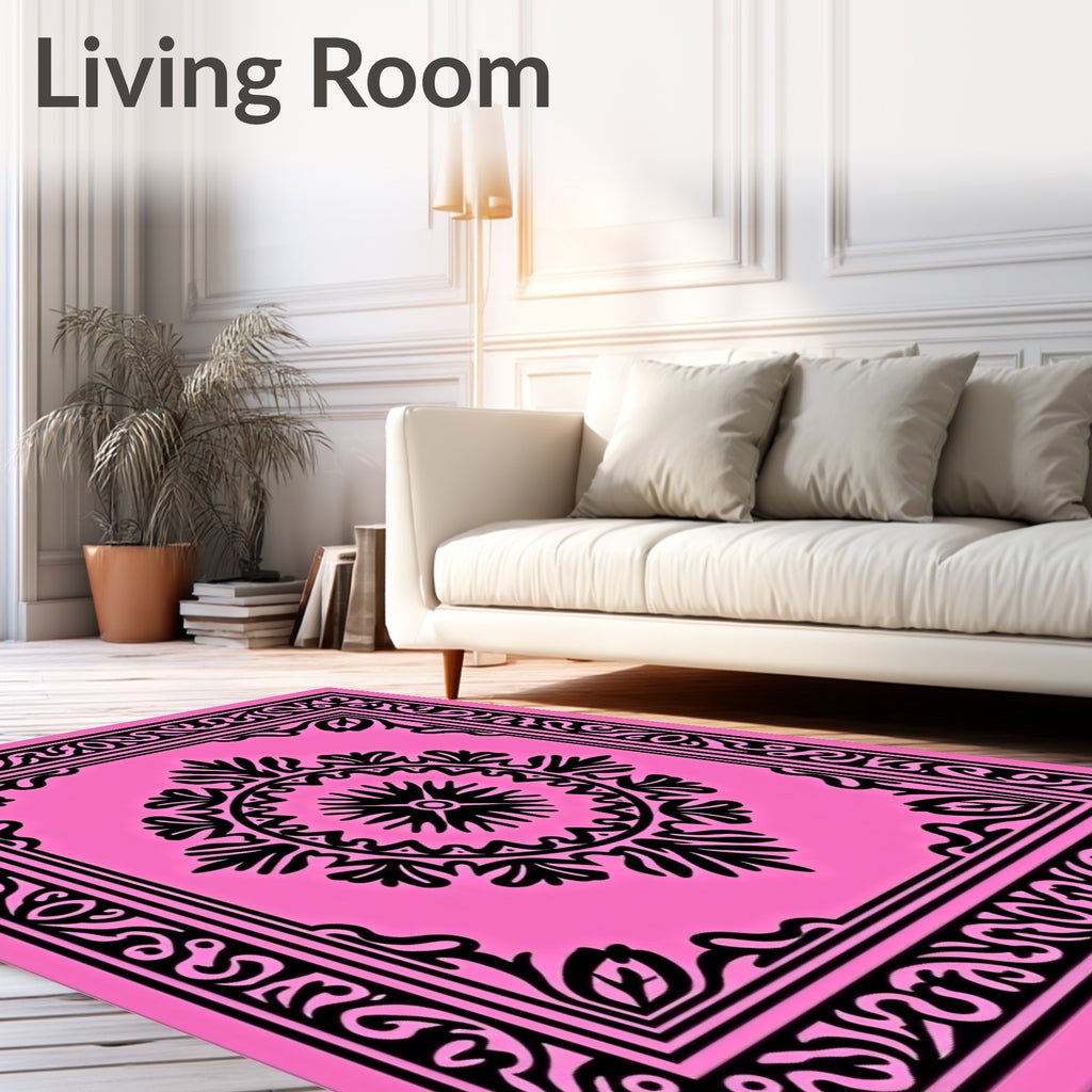 Bold Pink Botanical Medallion Rug