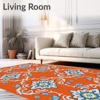 Orange Blue Starburst Floral Medallion Rug